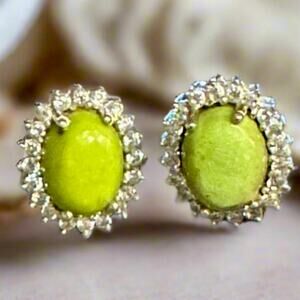 Stunning Green Turquoise & Sapphire Oval Stud Earrings Rare